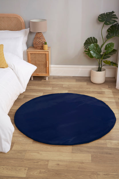 LUXE FAUX FUR RUG PLAIN NAVY